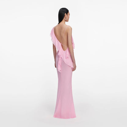 SP Pink Georgette Ruffled One-Shoulder Maxi Dress
