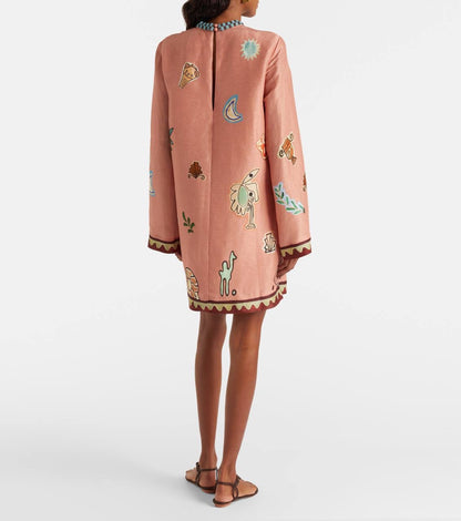 ALM Laurence Linen-Silk Long Sleeve Mini Dress
