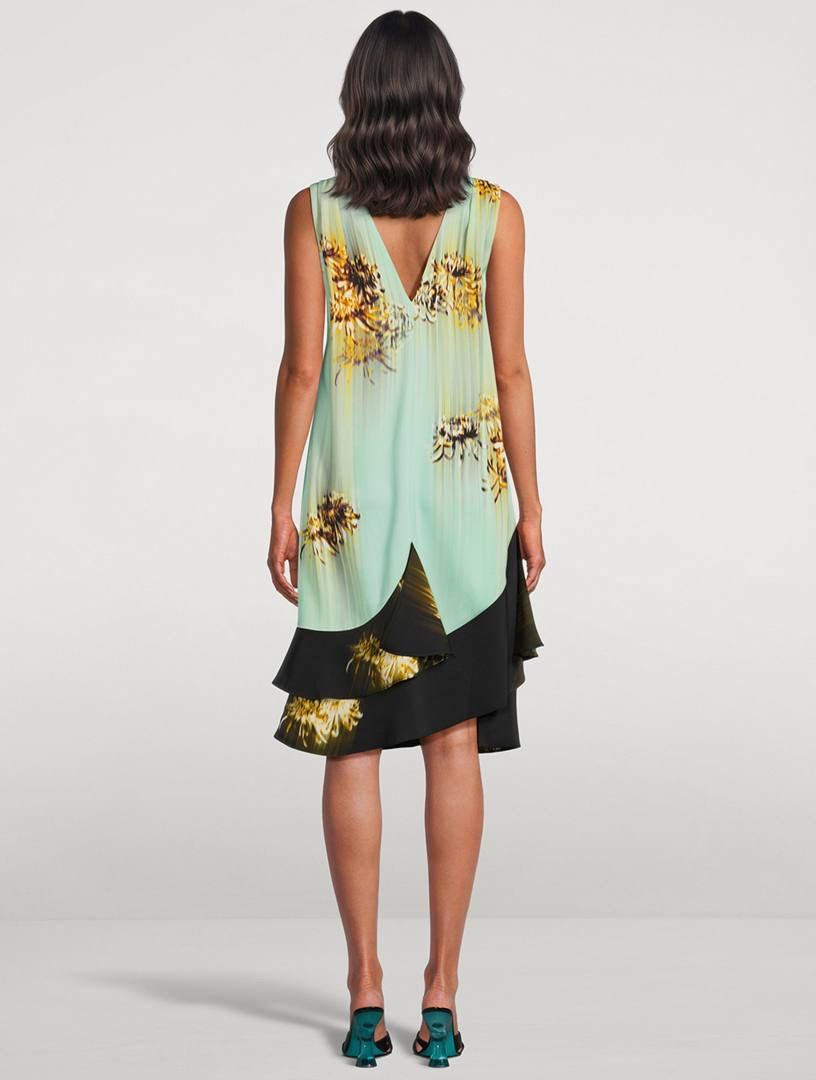 PS Rhetta Stretch-Viscose Shift Midi Dress In Blurred Chrysanthemum Print