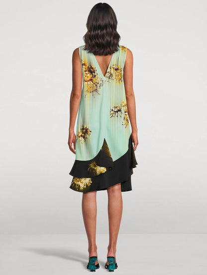 PS Rhetta Stretch-Viscose Shift Midi Dress In Blurred Chrysanthemum Print
