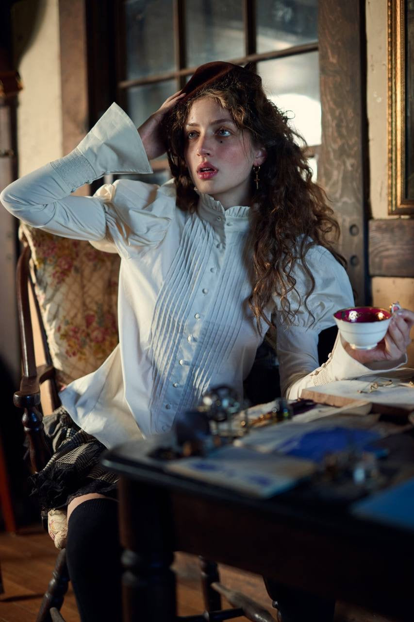 SK Galileo Pintuck Puff Sleeve Blouse Shirt