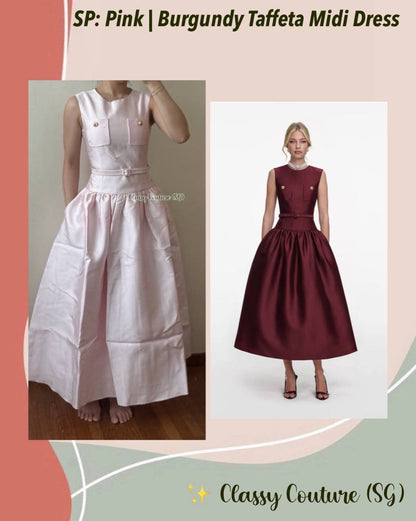 SP Pink & Burgundy Taffeta Midi Dress