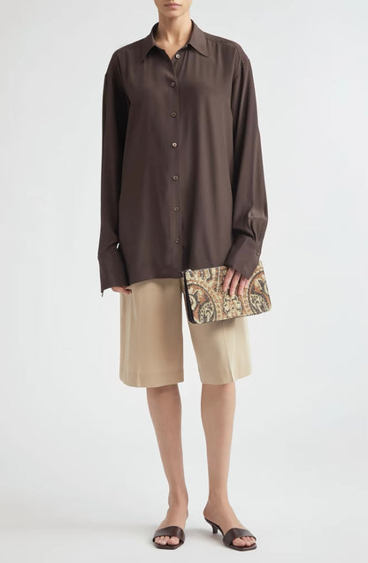 3 Colors! Tot Silk Crepe de chine Shirt