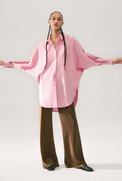 10 COLOURS! Unisex SL Cotton Silk Round Oversized Shirt