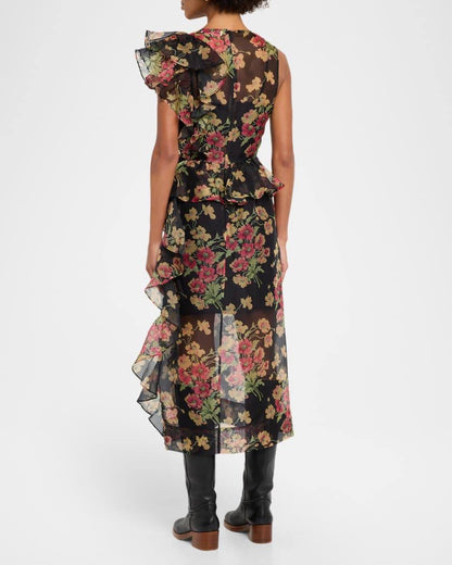 SE Cornelia Print Silk Organza Midi Dress