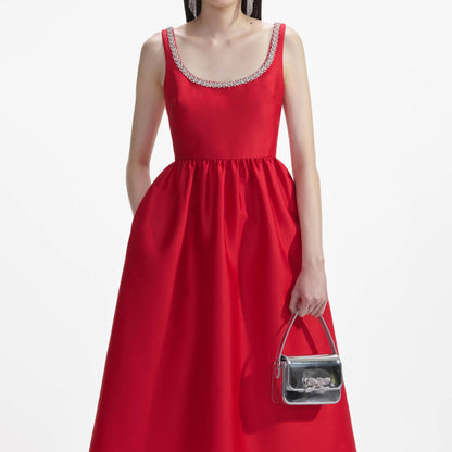 SP Red Taffeta Diamante Midi Dress Jisoo