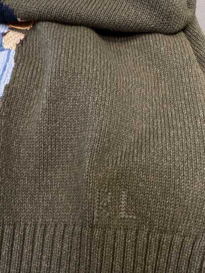 RL Sunglasses Bear Cotton Crew Neck Jumper in Olive Green