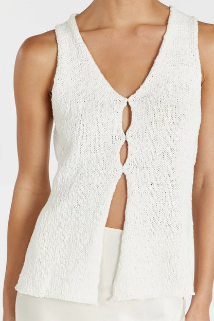 DSH Dion Cotton Boucle Knit Vest Top in White & Black