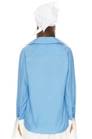 HS Classic Oversized Tech Poplin Shirt in White & Blue