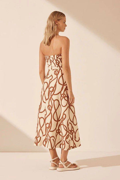 SJ Mouillage Linen Strapless Cut Out Midi Dress