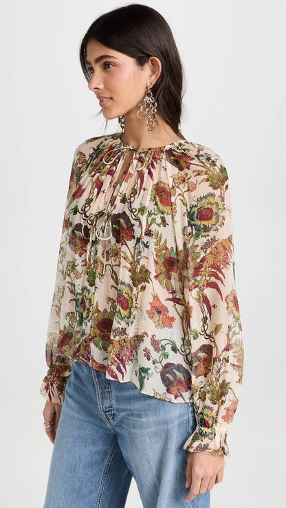 UJ Bernadette Silk Long Sleeve Blouse Top