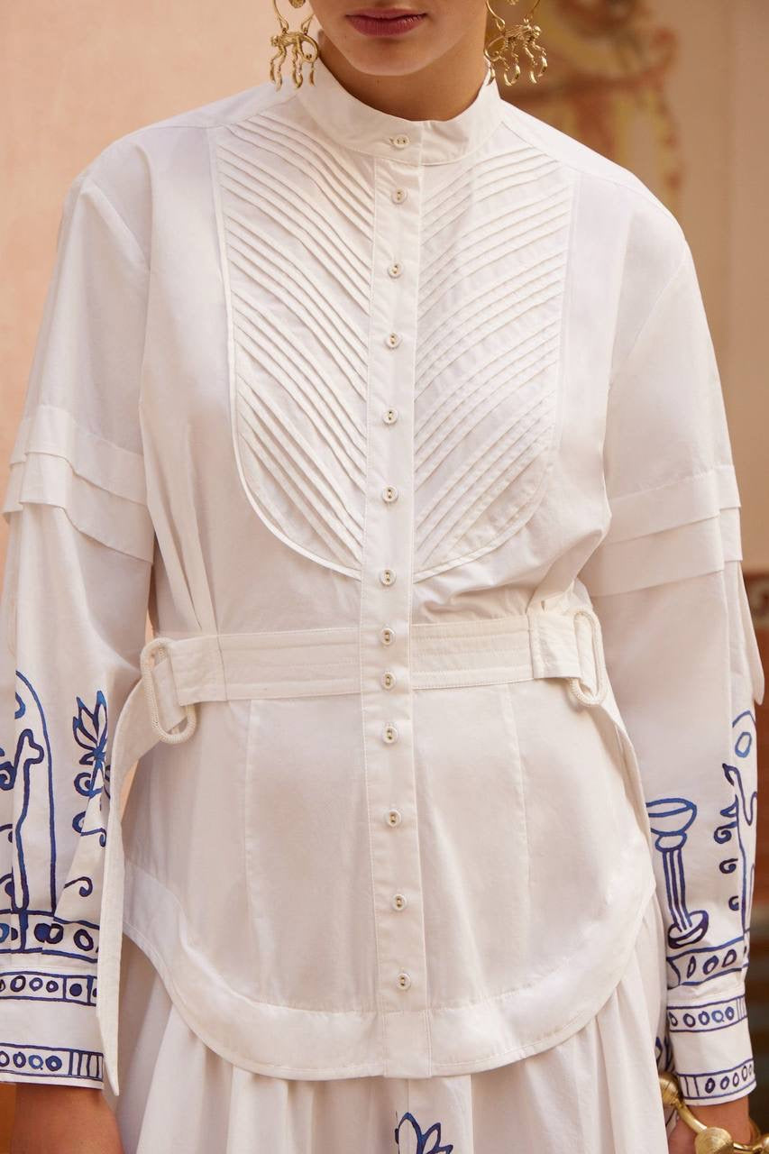 ALM Leela Button-down Belted Cotton Shirtdress Midi Dress