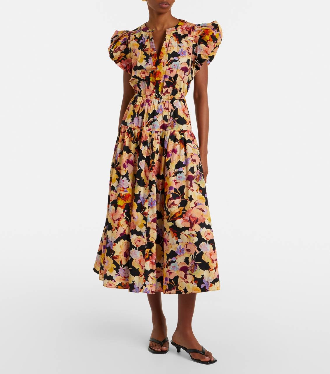 UJ Marin Puff Sleeve Cotton Midi Dress