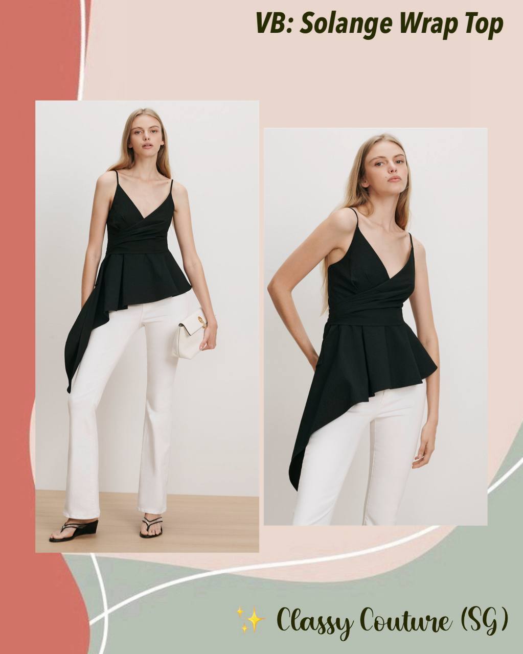 VB Solange Wrap Cotton Peplum Asymmetric Top