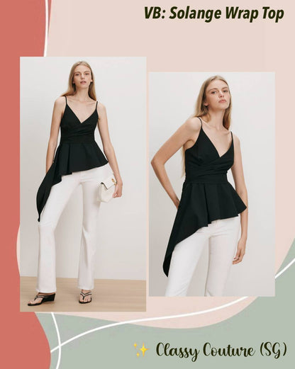 VB Solange Wrap Cotton Peplum Asymmetric Top