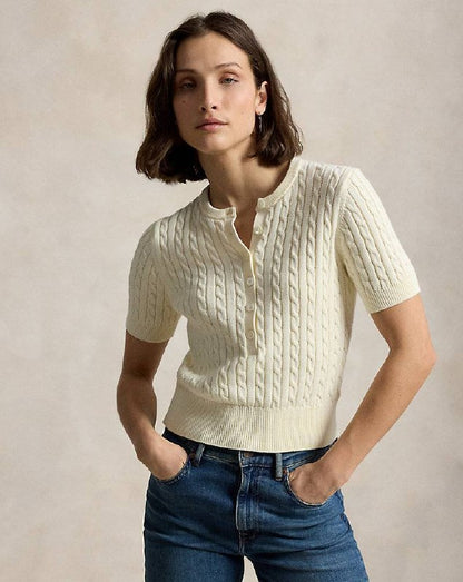 RL: Mini-Cable Short-Sleeve Henley Jumper