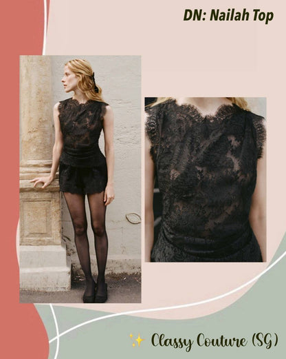 DN Nailah Sleeveless Sheer Cotton-Blend Lace Top in Black