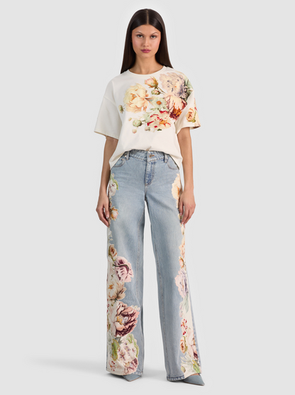 AO Chloe Embroidered Denim Jacket | Amazing Embroidered Jeans | Evan Appliqué Oversized Tee Shirt | Cotton Set