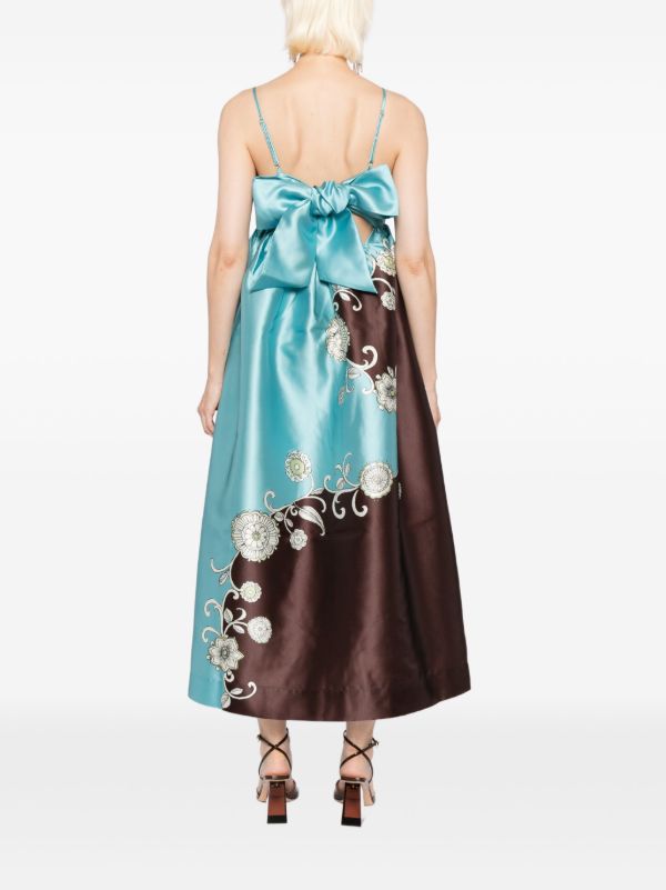 ALM Gia Printed Maxi Dress Sundress with Back Ribbon Bow Tie