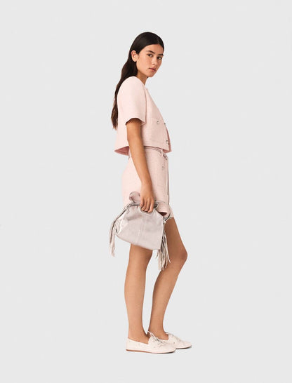 MJ Pink Tweed Cropped Short Sleeve Jacket Top | Shorts | Trouser Pant | Set
