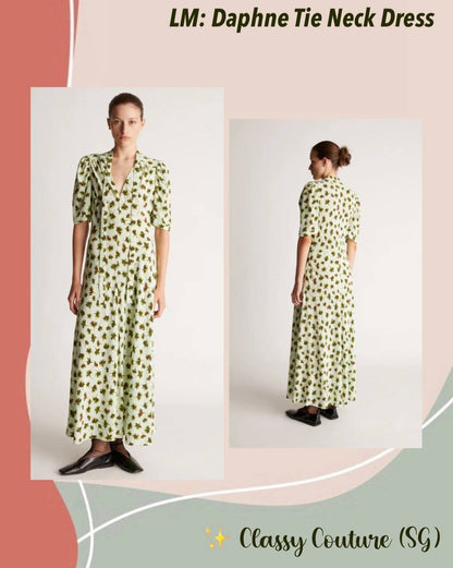 LM Daphne Silk Tie Neck Midi Maxi Dress