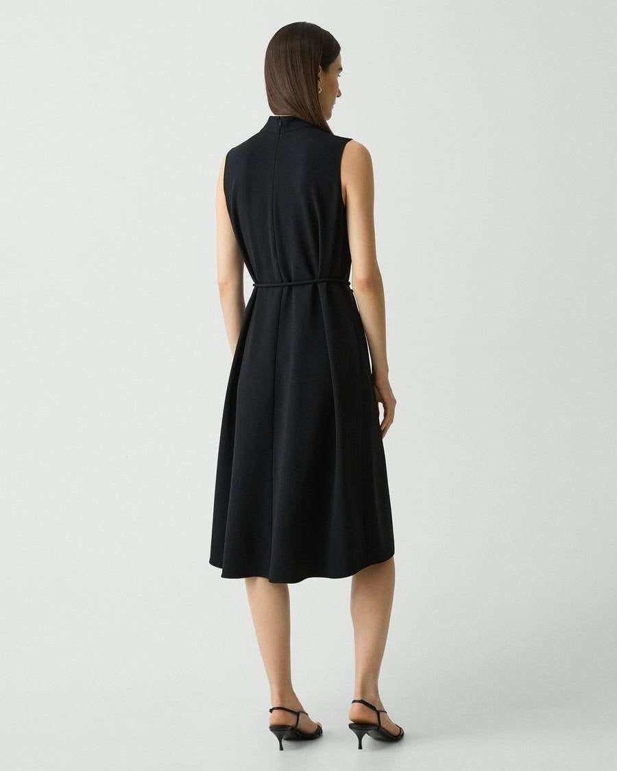 TH Cascade Sleeveless Belted Midi Dress in Admiral Crepe