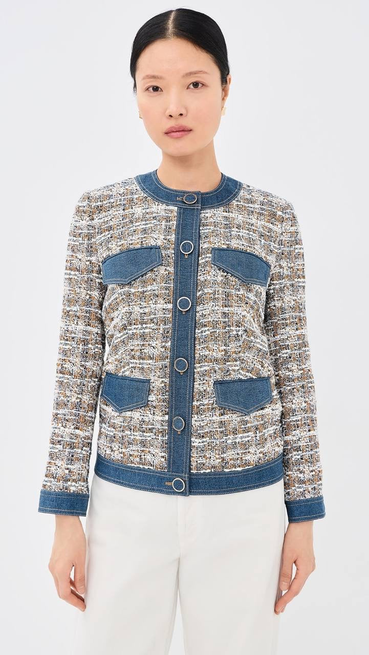 VB Ainslie Tweed Cotton-Blend Jacket w Denim Contrast Trim
