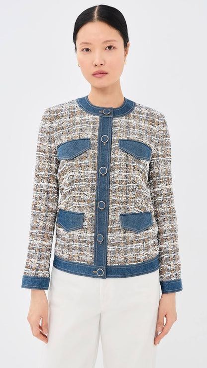 VB Ainslie Tweed Cotton-Blend Jacket w Denim Contrast Trim