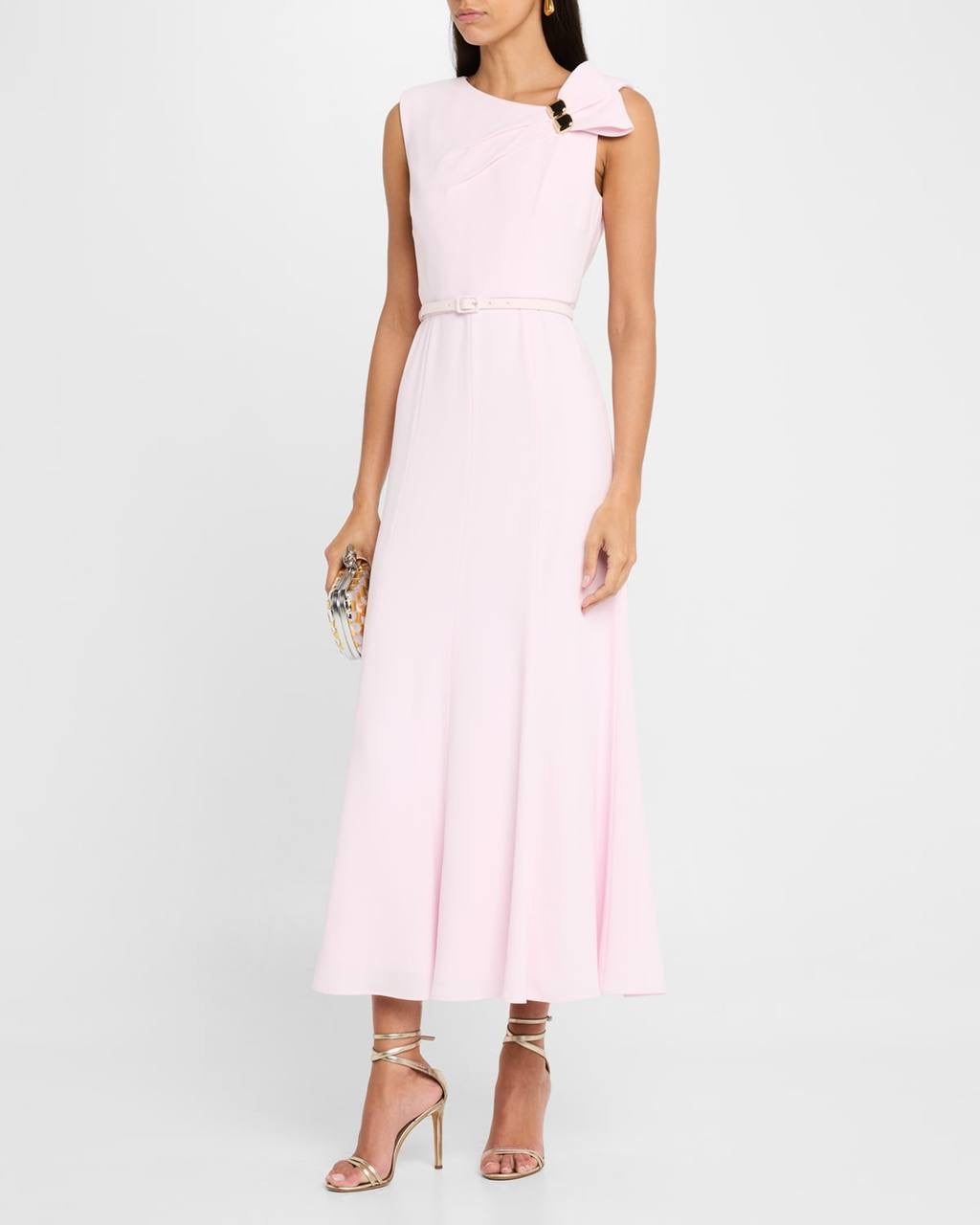 RM Bow Embellished Satin Crepe Belted Maxi Dress