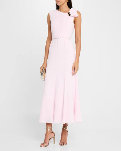 RM Bow Embellished Satin Crepe Belted Maxi Dress