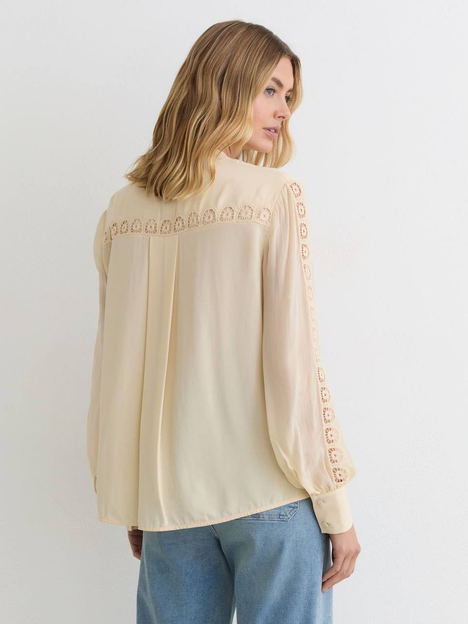 RS Mia Cutwork-Embroidery Sheer-Sleeve Blouse Top