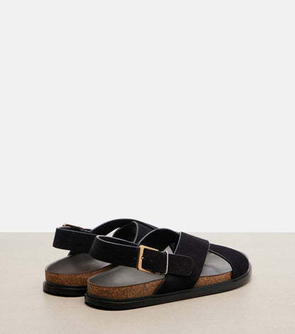 TR Crossover Buckle Leather Sandals in Suede/Horsehair/Smooth Calfskin