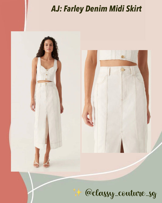 AJ Farley Denim Midi Skirt in White