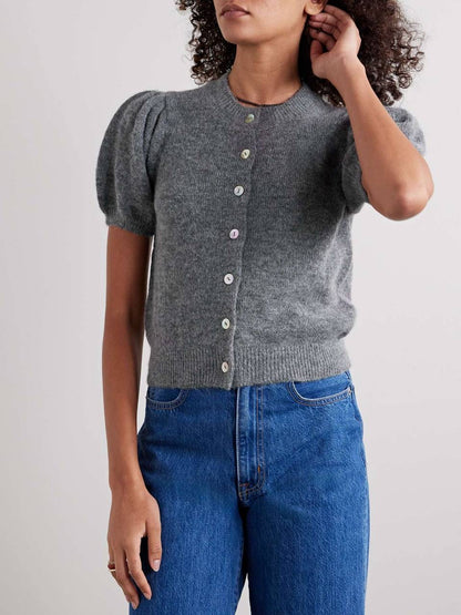 6 Colors! DN Anisa Alpaca-Wool Blend Short-Sleeved Cardigan Top