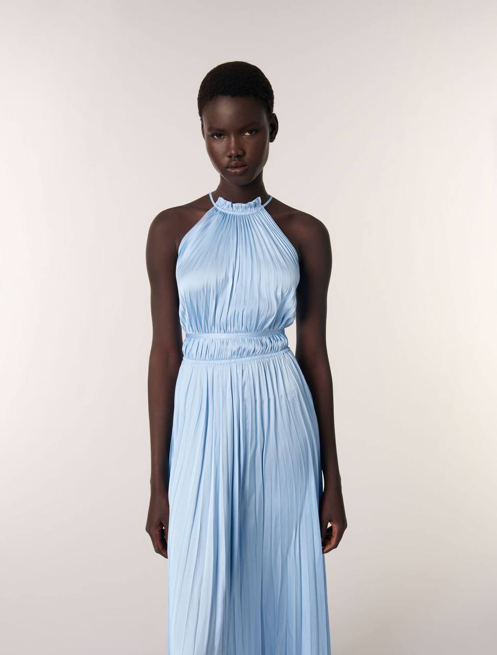 MJ Pleated Halter Neck Midi Dress