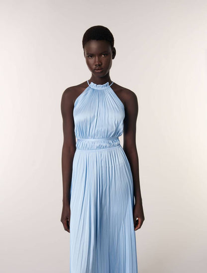 MJ Pleated Halter Neck Midi Dress