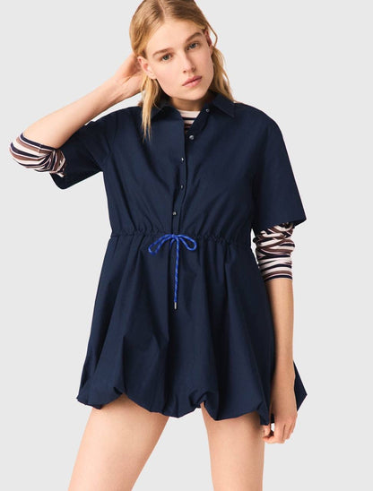 MJ Romimita Short-Sleeved Cotton Bubble Drawstring Mini Dress Shirtdress