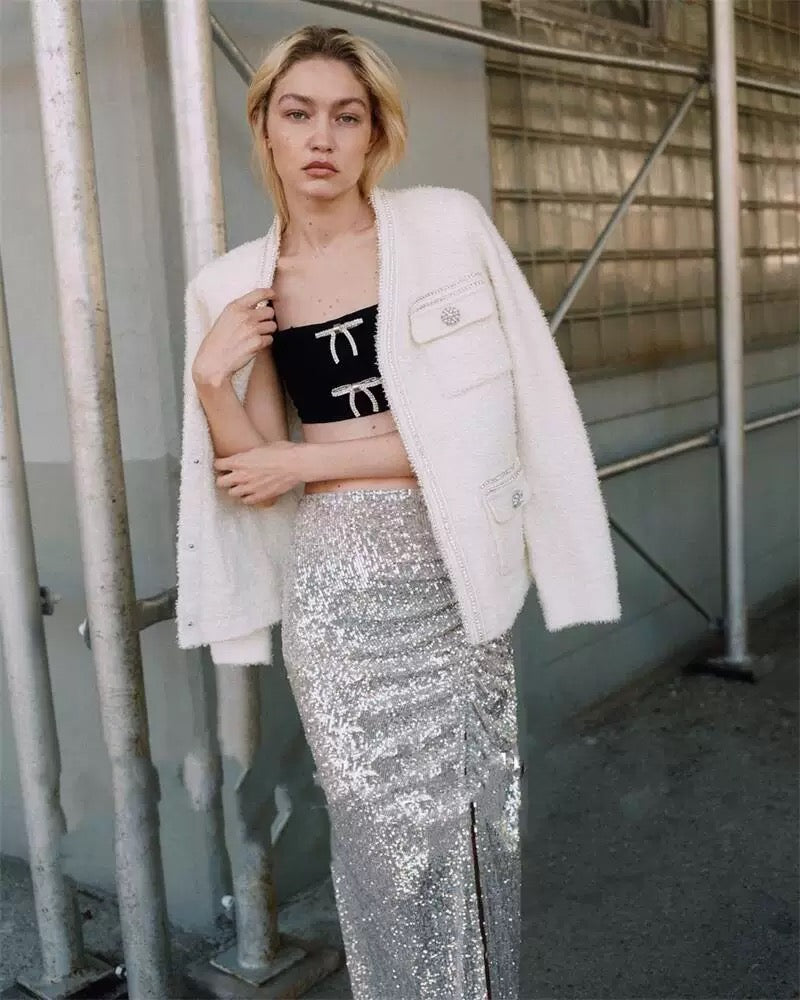 SP White | Black Tape Knit Cardigan