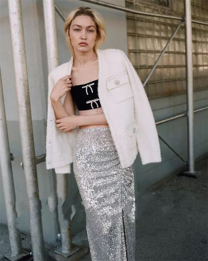SP White | Black Tape Knit Cardigan