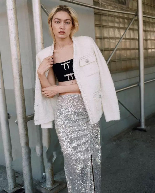 SP White | Black Tape Knit Cardigan