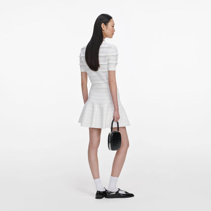 SP White Pointelle Short-Sleeve Sweater Top | Midi Skirt | Set