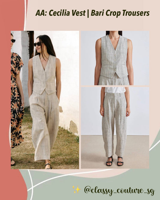 AA Cecilia Cotton Vest | Bari Crop Trousers | Set in Cream Pin Stripe