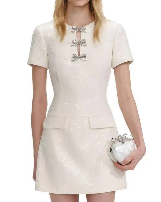 SP Cream Boucle Bow Embellished Mini Dress
