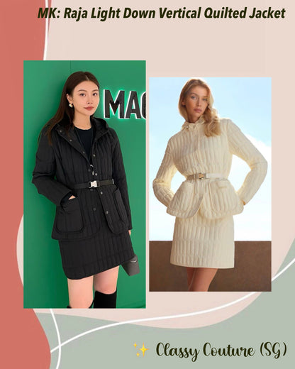 MK Raja Light Down Vertical Quilted Hooded Jacket with Belt