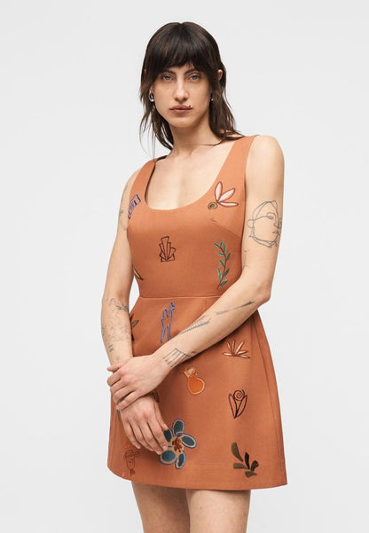 ALM Dusty Embroidered Cut Out Cotton Mini Dress In Orange