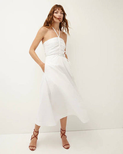 VB Tucker Stretch-Cotton Ruched Halter Midi Dress