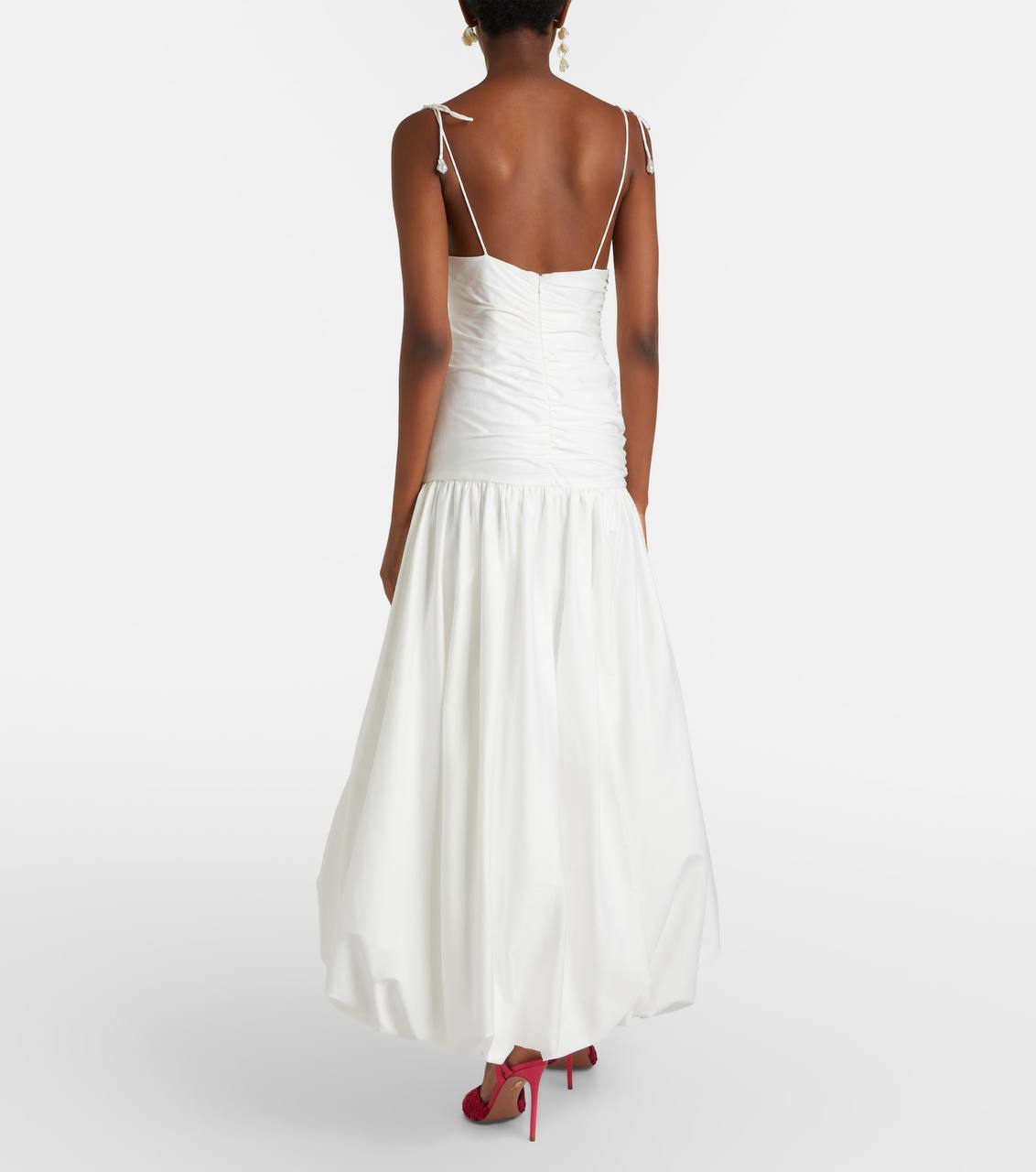 SP White Cotton Gathered Asymmetrical Midi Dress