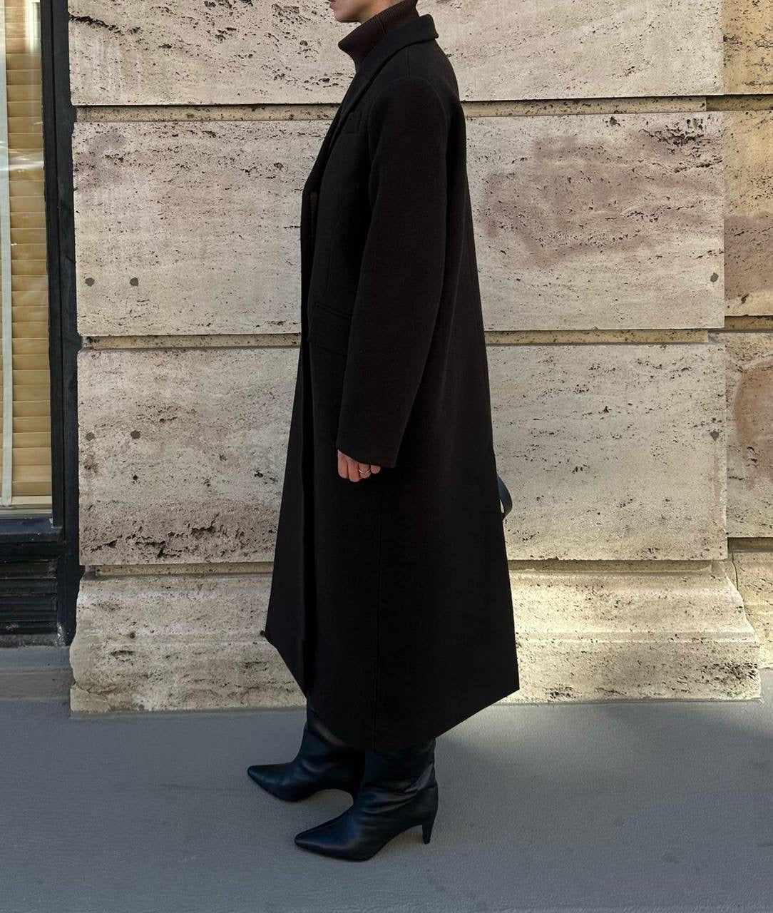 HL Raye Wool Long Coat in Black & Brown