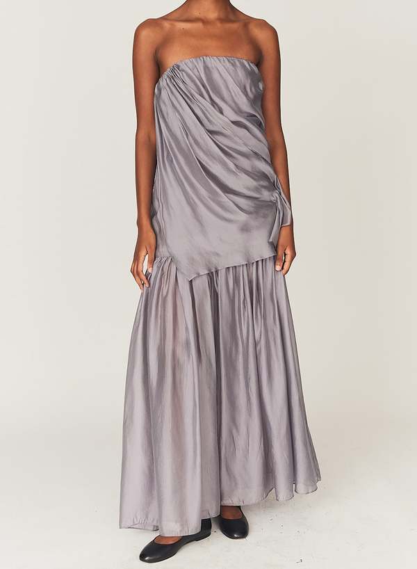 TG Gilian Viscose-blend Draped Sheer Organza Strapless Gown Maxi Dress