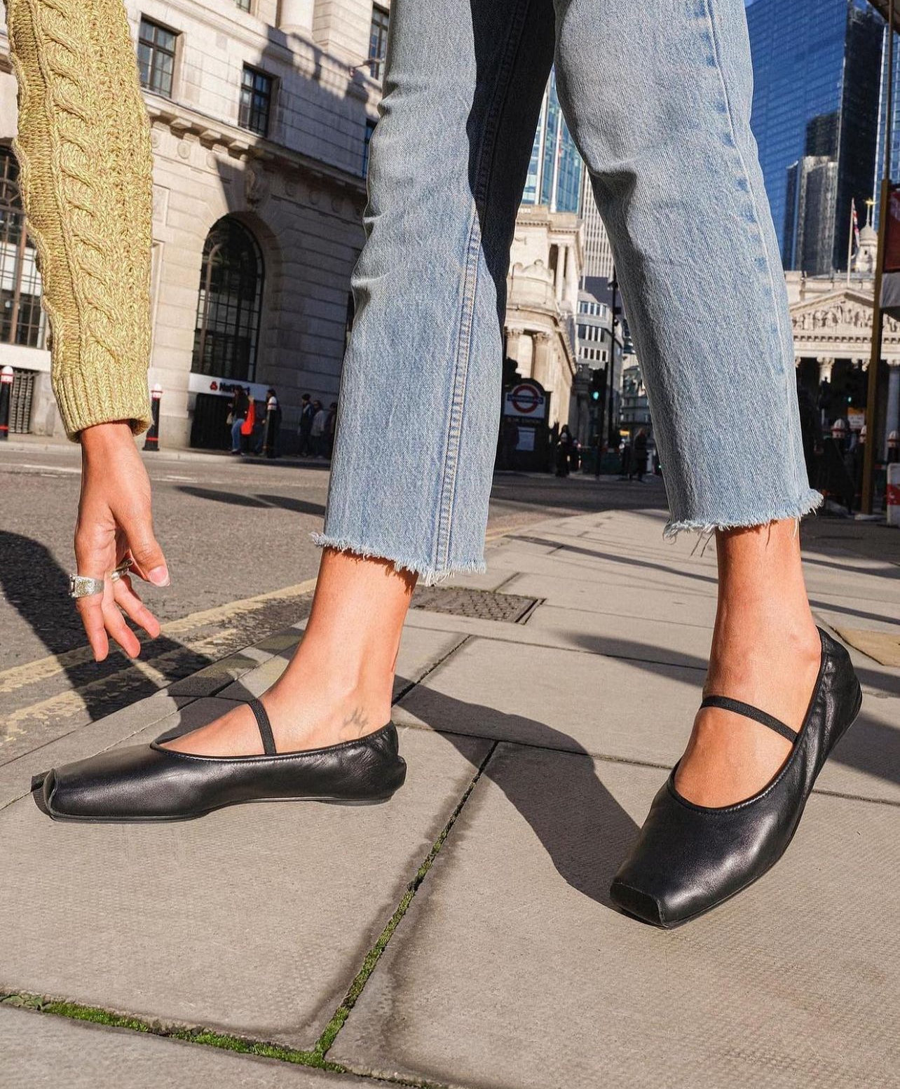 TB Runway Leather Ballet Flats in Black & Silver